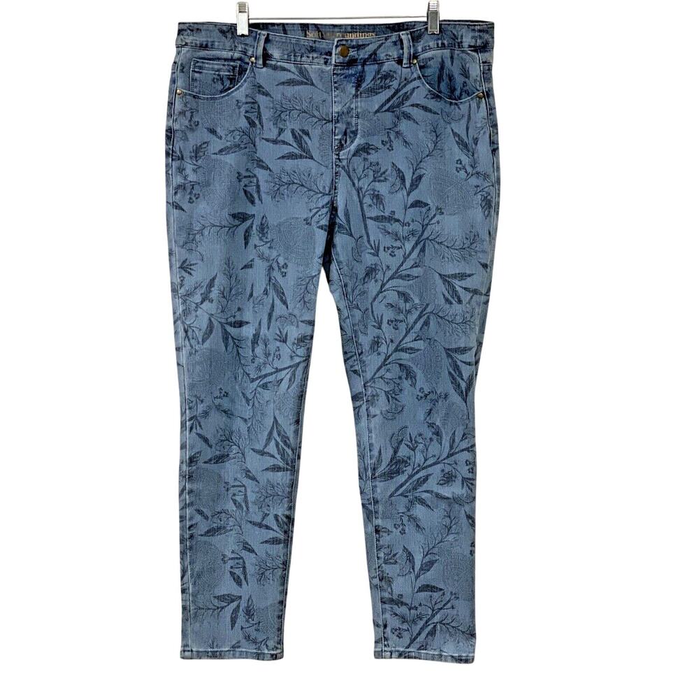 SOFT SURROUNDINGS Pull On Skinny Jeans Womens Size XL Blue Leaf Print Jeggings